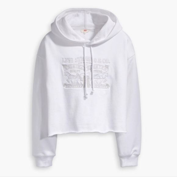 Levi's Two Horse Raw Cut Hem Hoodie White Women's M - Picture 1 of 8